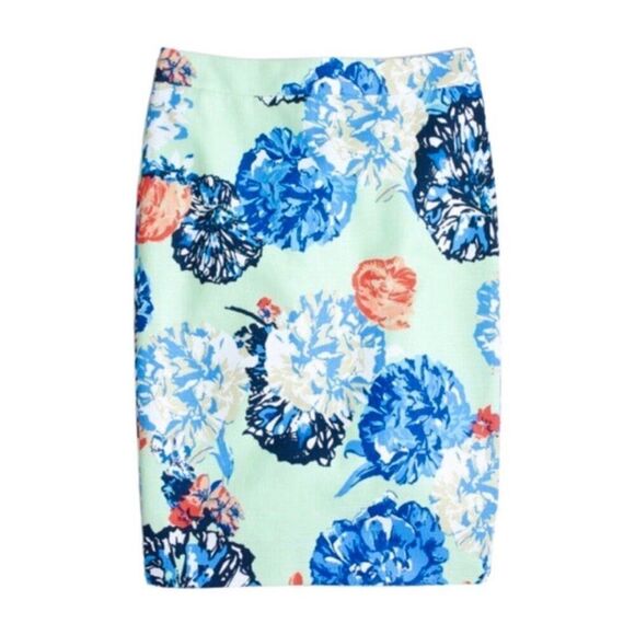 J. Crew Womens Pencil Skirt size 2 Mint Green Floral Knee Length - Picture 2 of 10
